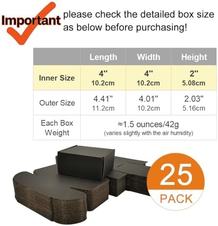 4x4x2'' Small Shipping Boxes 25 Pack, Black Corrugated Cardboard Mailers for Small Business (CM442B25) - Image 2