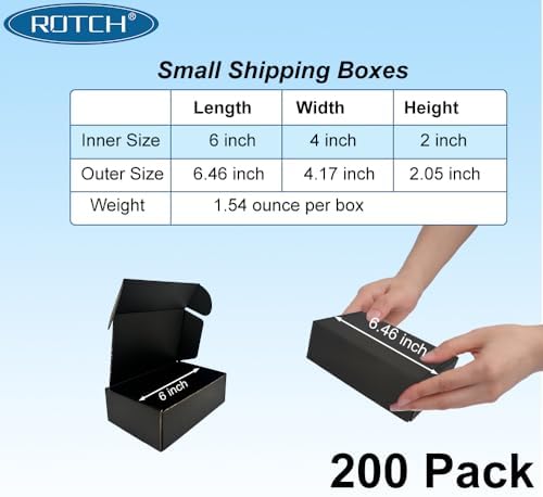 ROTCH 200 Pack 6x4x2'' Small Shipping Boxes Black, Cardboard Corrugated Mailers for Small Business (M642-200-B) - Image 2