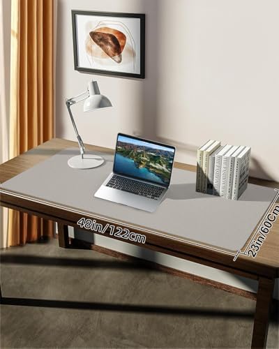 Leather Desk Pad Protector, Large Office Mat & Mouse Pad, Non-Slip Laptop Desk Blotter, Waterproof Writing Pad (Light Grey, 48" x 24") - Image 7