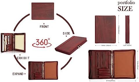 AZXCG Leather Portfolio Organizer, 3 Ring Binder Padfolio Folder, Resume Zippered Folio for A4/Letter Size Notepad, Business Binder Portfolio with Zipper for 13" Laptop, Gift for Women, Red - Image 3
