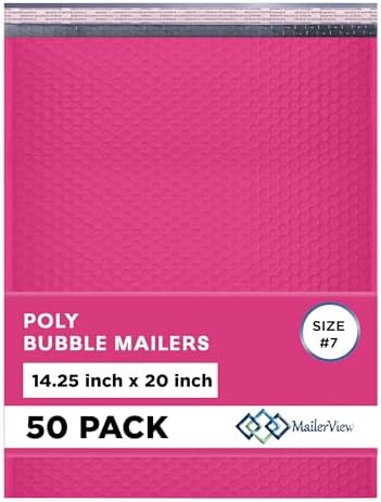 Hot Pink Bubble Mailers 14.25x20, Poly Padded Envelopes #7, 50 Pack by MAILERVIEW