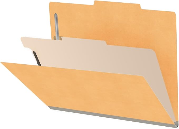 Heavy Duty End Tab Color Folders, 2/5 Cut ROC Top Tab, Letter Size, 1 Divider, Gold (Box of 10) by Ecom+Folders