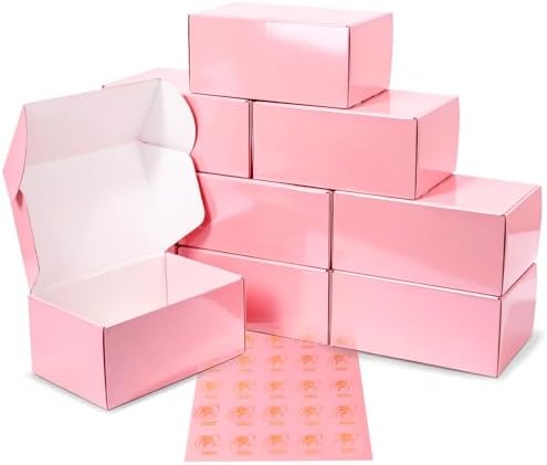 9"x6"x4" 30 Pack Shipping Boxes, Glossy Pink Corrugated Cardboard Mailing Boxes for Small Business Packaging, Shipping Mugs, Subscription Boxes by DERZIFUN