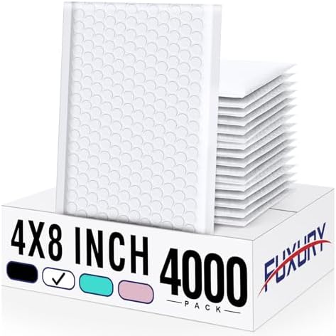 Fuxury Bulk Bubble Mailers 4x8" 4000 Pack White Waterproof Padded Envelopes by Fuxury
