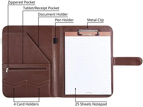 Leather Portfolio Notebook with Folder, Storage Clipboard with Cover for Legal Pad Holder Letter Size A4 Writing Pad for Business School Office Resume Conference Notepad Clip Boards (Brown) - Image 4