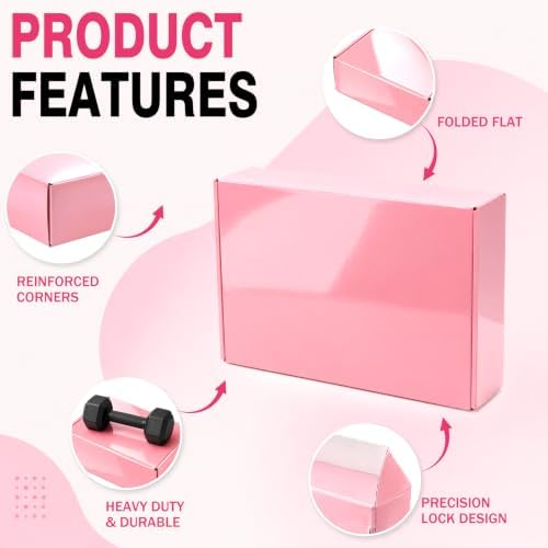 9x6x2 in Shipping Boxes Medium, 45 Pack Glossy Pink Corrugated Boxes, Cardboard Packing Boxes for Shipping Small Business Bulk - Image 4