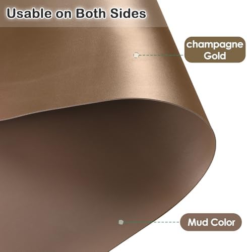 Leather Desk Mat,1.8mm Thick,15.75x23.6 Inch Desk Cover,Nightstand Cover,Night Stand Cover for Top,Night Stand Cover,Side Table Cover,Night Stand Mat(Mud Color+Champagne Gold,15.75x23.6) - Image 2