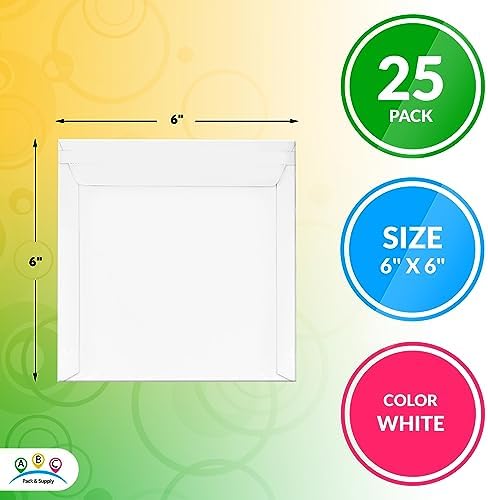 ABC PACK & SUPPLY Rigid Mailers 6 x 6 Inch, White Cardboard Envelopes, Self Seal Tear Strip, 550 GSM Paperboard, Stay Flat Design, Pack of 25 - Image 2