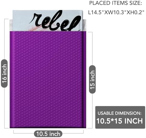 GSSUSA Purple Bubble Mailers 10.5x16" 500 Pack Padded Envelopes Self Seal - Image 2