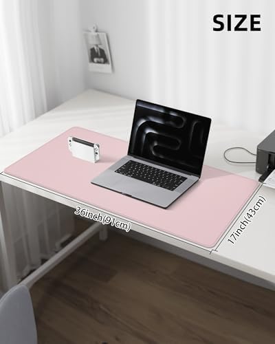 Leather Desk Pad Protector,Desk Mat,Large Mouse Pad, Non-Slip Desk Pad, Waterproof PU Leather Desk Blotter Mat, Desk Cover for Office and Home (Light Pink, 36" x 17") - Image 5