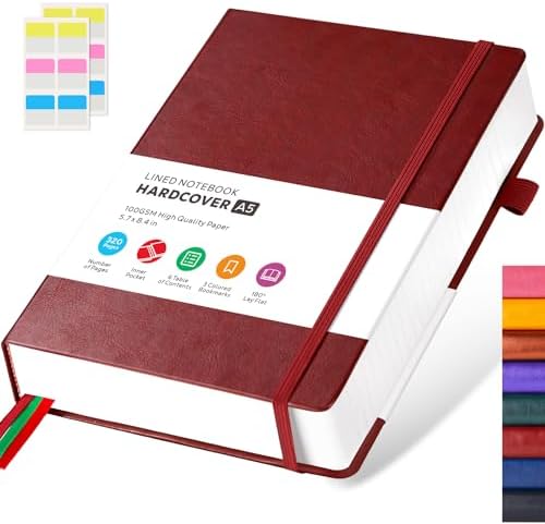 FOCUS DAY Lined Thick Journal Notebook for Writing Women Men, 320 Pages, Medium 5.7 inches x 8.4 inches, Hardcover Leather Notebook with 100 gsm Thick Paper, Burgundy by FOCUSDAY