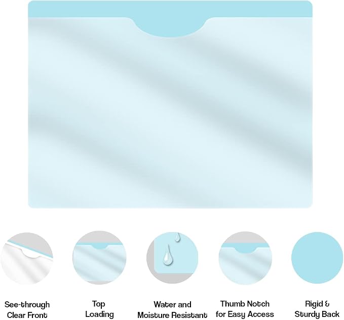 Light Blue Plastic Folders with Pockets and Clear Cover, Doctor Stuff, Letter Size, Top Loading Vinyl File Folders, Job Jacket, Documents Holder, Pack of 100 - Image 4