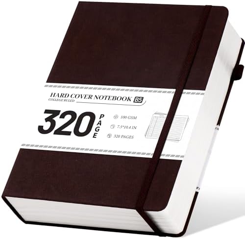 CAGIE B5 Journal Notebook for Men Women 320 Pages 100 Gsm Paper Vintage Journaling Notebooks A5 Hardcover Leather Journals for Writing Travel Work Note Taking Diary, 7.6x10 In, Dark Brown by CAGIE