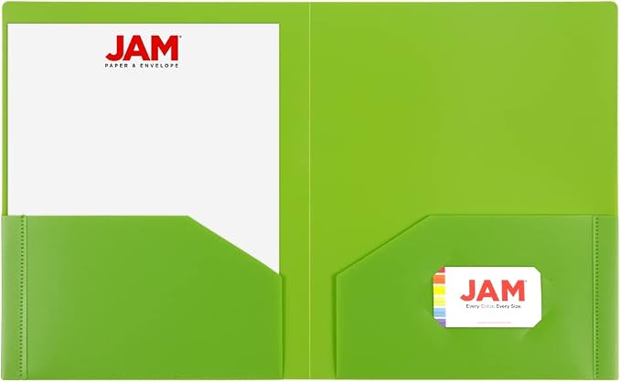 JAM PAPER Heavy Duty Plastic 2 Pocket Extra Tough School Folders - Lime Green - 6/Pack - Image 5