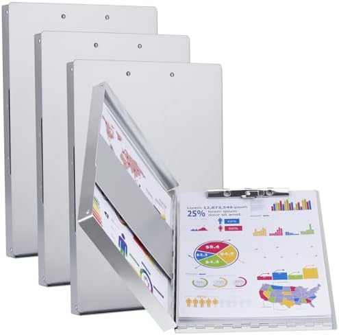 ZCZN Aluminum Clipboard with Storage and Clip Recycled, 4 Pack Clipboard Folders, Sturdy Letter Size Recycle Metal Form Holder for Business Office Medical Professionals, Letter Size (Silver) by ZCZN