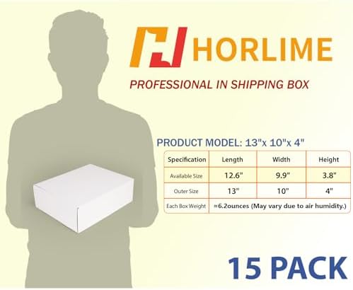 HORLIMER 13x10x4 inches Shipping Boxes Set of 15, White Corrugated Cardboard Box Literature Mailer, 15 Stickers Included - Image 2