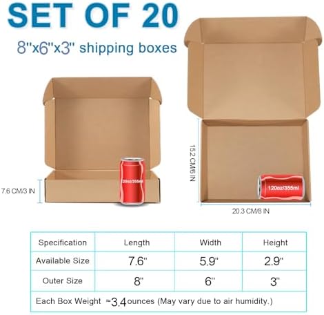 Kraft Brown Shipping Boxes 8x6x3 Inches, 20 Pack - Image 2