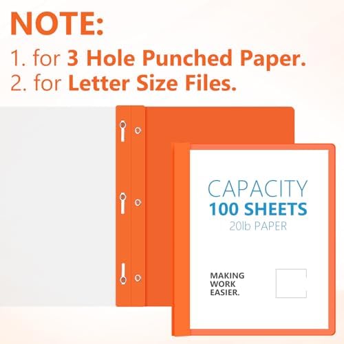 Feifeiya 48 Pack Plastic Report Covers with 3 Prongs Presentation Folders Bulk, 100 Sheet Capacity, Clear Front Report Covers for Presentation Document Paper School Office Supplies (Orange) - Image 4