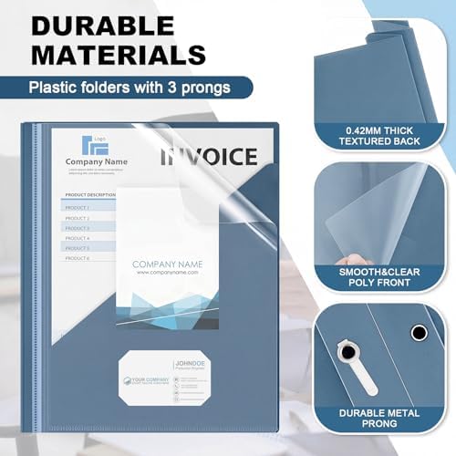 Teling 24 Pcs Report Covers with 3 Prongs for 8.5'' x 11'' Paper(Grey Blue) - Image 3