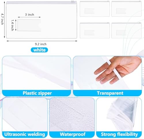 Zhehao 200 Pcs A6 Zipper Pouch Bulk, Clear Pencil Envelopes, White - Image 2