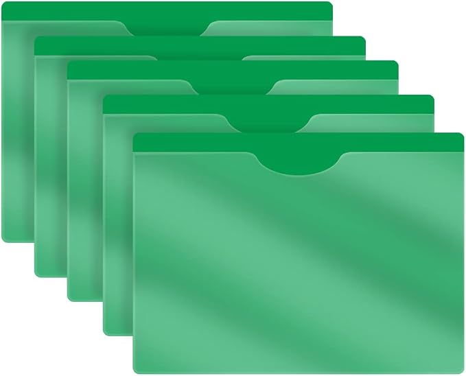 Green Plastic Folders with Closed Sides, Doctor Stuff, Letter Size, Clear Front Top Loading Job Jacket, Documents Holder for Office, High School and Medical Files, Pack of 50 by DoctorStuff