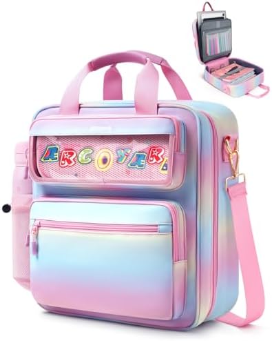 Zipper Binder 3 Ring with Ita Window, 3 Inch Binder with Zipper D-Ring Fits 14 in Laptop, 3-in-1 Shoulder/Backpack/Handle 600 Sheets Capacity for School & Office – Pink Blue by Arcoyard