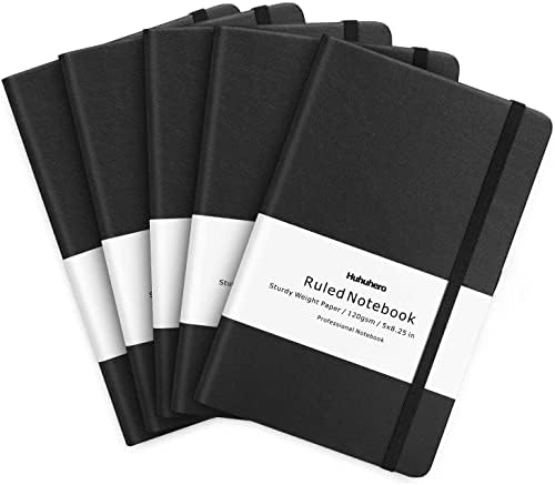 Huhuhero 5 Pack Lined Journal Notebook, A5 College Ruled 5"×8.25", Black by Huhuhero