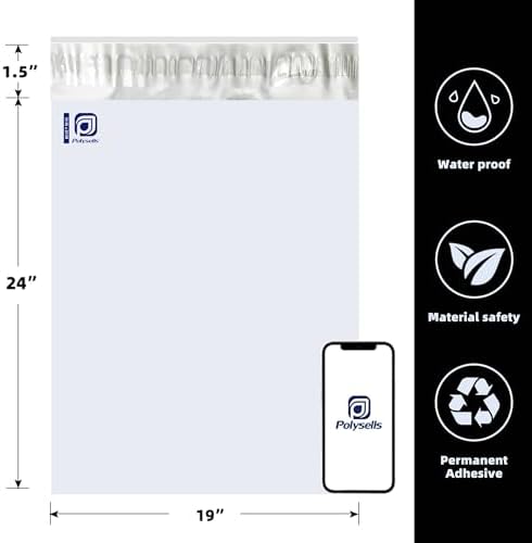 POLYSELLS 50 pcs 19x24 Inches White x Silver Poly Mailers Shipping Envelopes, Strong Adhesive Sealing, Waterproof, and Tear-resistant Postal Mailing Bags for Clothing, Books, and Accessories - Image 3