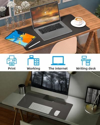 Small Desk Mat,Leather Desk Pad Protector,Desk Mouse pad,Office Desk mat,Laptop Mat for Desk, Non-Slip PU Leather Desk Blotter,Waterproof Desk Writing Pad for Office/Home(31.5"x15.7",Dark Grey) - Image 6
