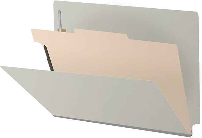 25 Pt. Pressboard Classification Folders, Full Cut End Tab, Letter Size, 1 Divider, Light Gray (Box of 10) by Ecom+Folders