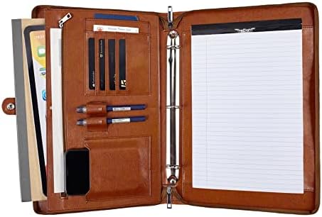 DUKE&COW Vegan Leather Portfolio Binder, 3 Ring Binder Padfolio for Women, Brown Folder, Handmade Oranizer, Personalized Resume Folder (Brown, Custom) by DUKECOW
