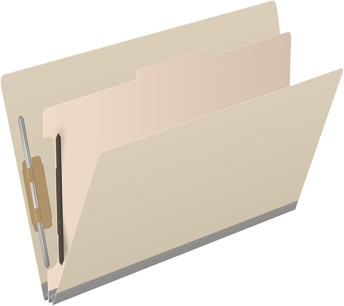 Ecom Folders Top Tab Pressboard Classification Folders | Legal Size 18 Pt Stock with 1 Divider | 2/5 Cut ROC Tab for Medical & Office Filing | 4 Filing Sections | Manila, Box of 10 - Image 2