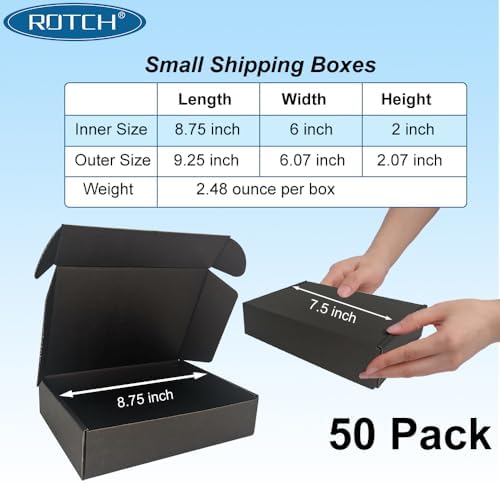 ROTCH 50 Pack 9x6x2'' Small Shipping Boxes, Black, Corrugated Cardboard Mailers (M962-E-B) - Image 2