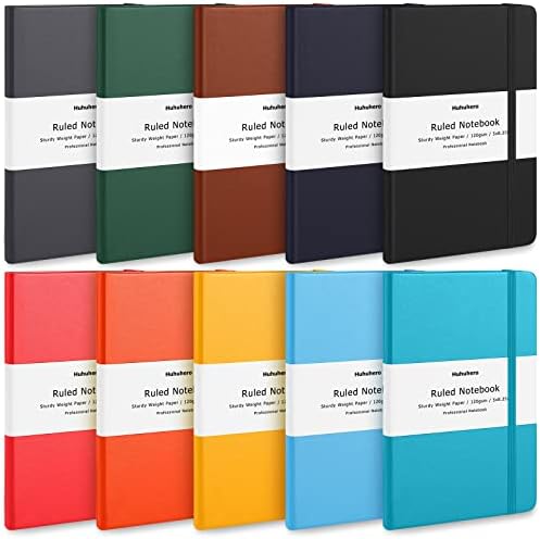 Huhuhero 10 Colors Lined Journal Notebooks, College Ruled 5"×8.25", 10 Pack by Huhuhero