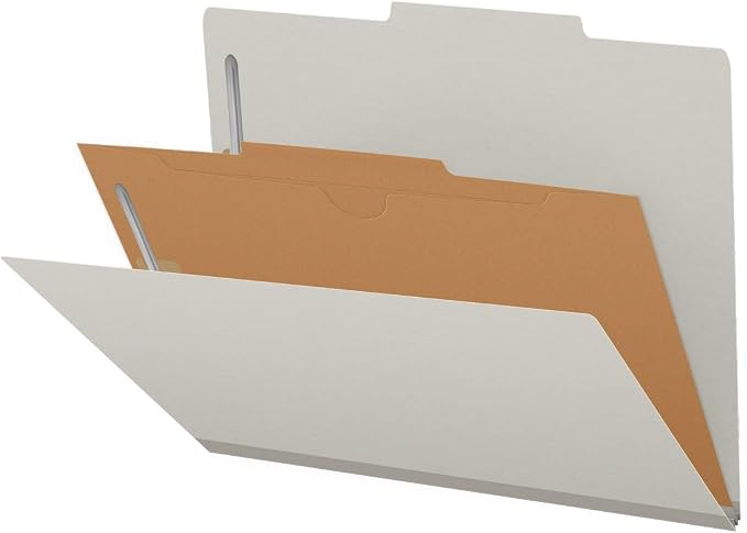 25 Pt. Pressboard Classification Folders, 2/5 Cut ROC Top Tab, Letter Size, 1 Pocket Divider, Light Gray (Box of 10) - Image 4