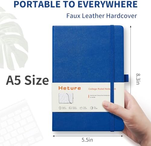 Heture Hardcover Notebooks, A5 Lined Journals Notebook for Writing 160 Pages, 8.2 x 5.5 inch, Blue Colors Classic Ruled Notebooks for College/Work/Travel (Blue, 1 Pack) - Image 2