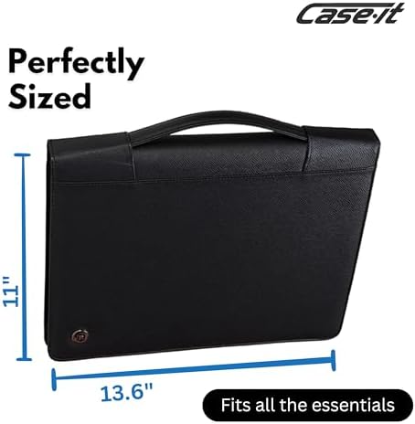 Case-it Executive Zipper Padfolio with Removable 3-Ring Binder and Letter Size Writing Pad, Pebbled Faux Leather Black (PAD-40) (Pack of 6) - Image 6