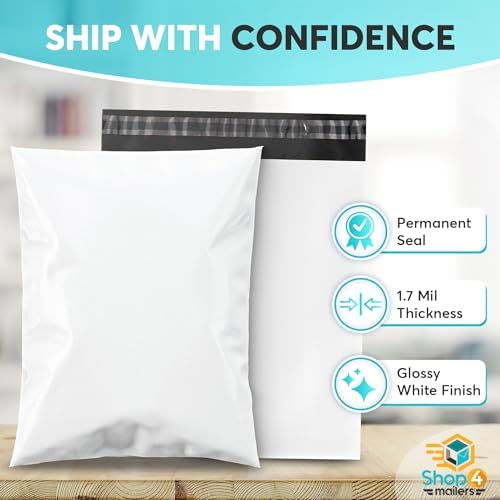 100 Count 7.5x10.5 Permanent Self Seal White Poly Mailers, 1.7 Mil - Image 2