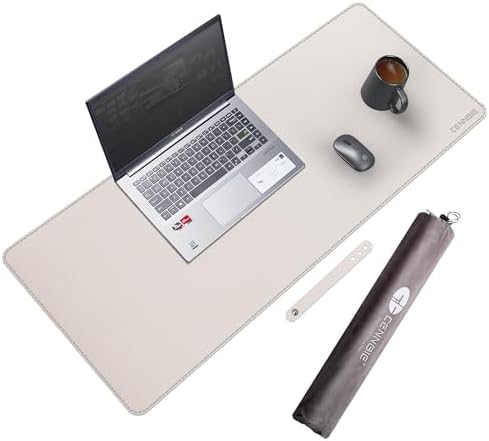 CENNBIE 35.5" x 16" Leather Desk Mat,Computer Mouse Pad for Office(Cream) by CENNBIE