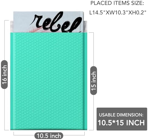 GSSUSA Teal Bubble Mailers 10.5x16" 500 Pack Padded Envelopes Self Seal - Image 2