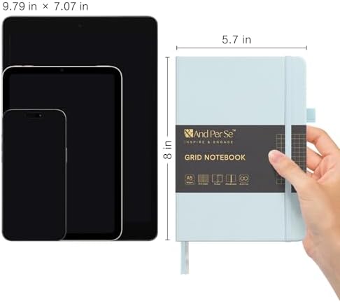 &And Per Se Graph Notebook, 5mm Grid, A5 Hardcover, 160 Pages 100gsm Thick Paper, Grid Journal for Diagrams, Wireframes, CAD Sketches (Cyan) - Image 2