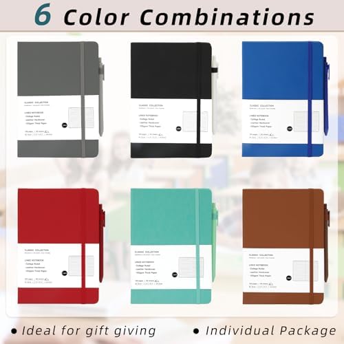 Coopay 24 Pack A5 Journal Notebook with 24 Pens Bulk Classic Ruled Hardcover Leather Journal Set with Pen Holder for Men Women Writing, Office, Home, School, College, Business, 8.3” x 5.5” (6 Colors) - Image 3