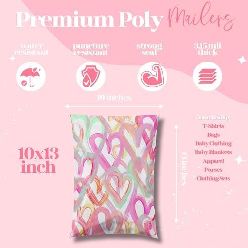 Pretty Package Store Poly Mailer 10x13, Happy Hearts, 100 Pack - Image 3