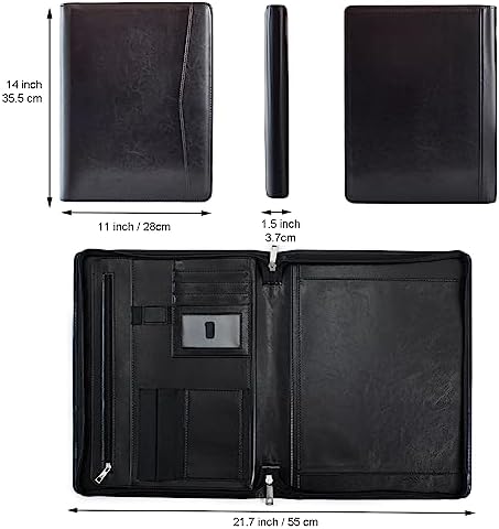 Leather Portfolio for Men, Personalized Leather Portfolio with Zipper, Customized Portfolio Organizer, Vegan Leather Padfolio for Women, Custom - Image 2