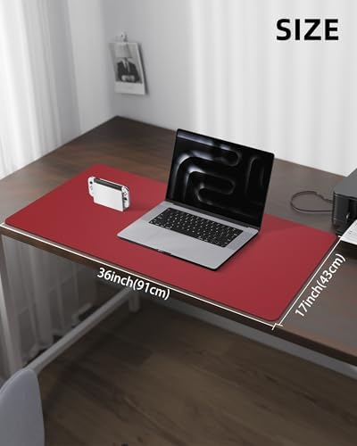 PU Leather Desk Pad Protector - 36"x17" Large Non-Slip Desk Mat, Waterproof Office Desk Blotter for Keyboard & Mouse, Premium Workstation Cover for Home & Office (Red) - Image 5