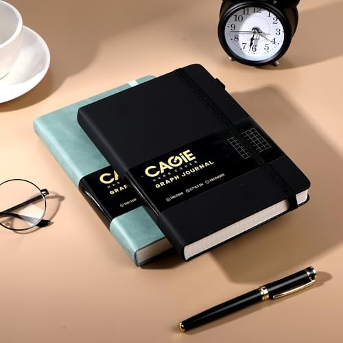 CAGIE Graph Notebook 320 Pages 100 GSM Paper Graphing Grid Journal A5 Hardcover Leather Quad Ruled Notebooks for Engineering, Math, Work, Black - Image 2