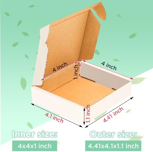 50 pack Small Shipping Box,4x4x1''Corrugated Mailer, Cardboard Box, White - Image 2