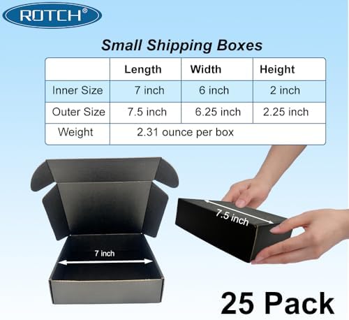 ROTCH 7x6x2'' Small Shipping Boxes 25 Pack Black, Cardboard Corrugated Mailers for Small Business (M762-25-B) - Image 2