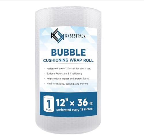 Bubble Cushioning Wrap - Large Plastic Packing Roll for Moving Boxes & Shipping Supplies - Moving Supplies, Perforated Every 12 inch x 36 ft (Pack of 6) by KKBESTPACK