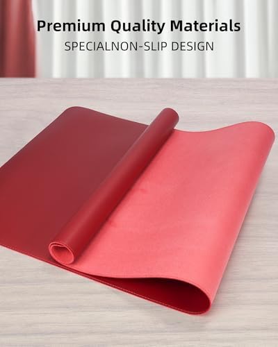 PU Leather Desk Pad Protector - 36"x17" Large Non-Slip Desk Mat, Waterproof Office Desk Blotter for Keyboard & Mouse, Premium Workstation Cover for Home & Office (Red) - Image 2